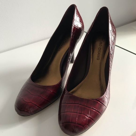 Arturo Chiang Red Wine Snakeskin Pumps Patent Leather Women’s Shoes Vintage Y2K - Picture 6 of 16